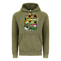 Vintage Olive Arizona Map Sunflower Cactus Serape Vintage Hoodie - RanaPortraitStore