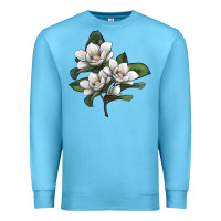 Ocean Blue Magnolia Flower Illustration Premium Sweatshirt - LillyAllenDesigns
