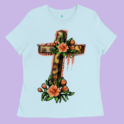 Flower Cross Ladies Tee Designed By Jasminsmagicworld