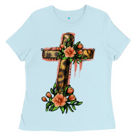 Baby Blue Flower Cross Ladies Tee - Jasminsmagicworld