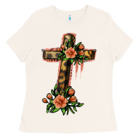 Bone Flower Cross Ladies Tee - Jasminsmagicworld