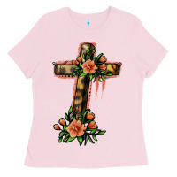 Bubblegum Pink Flower Cross Ladies Tee - Jasminsmagicworld