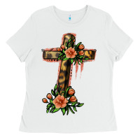 White Flower Cross Ladies Tee - Jasminsmagicworld