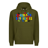 Army Green Embrace differences Premium Hoodie - FaDigitalArtStudio