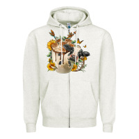 Oatmeal Heather Black And White Cow Coffee cup Zipper Hoodie - FaDigitalArtStudio