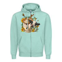 Seafoam Black And White Cow Coffee cup Zipper Hoodie - FaDigitalArtStudio