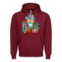 Burgundy Dentist Cold Drink Frappe Zipper Hoodie - FaDigitalArtStudio