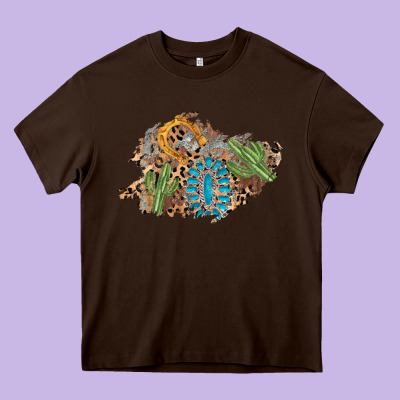 Horseshoe Leopard Gemstone Cactus Patch Heavy Core Tee Designed By Adodesignshop