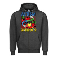 Charcoal Heather Autism is my superpower Autism Awareness Day Zipper Hoodie - FaDigitalArtStudio