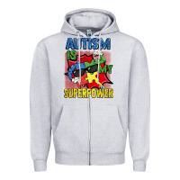 Heather Grey Autism is my superpower Autism Awareness Day Zipper Hoodie - FaDigitalArtStudio