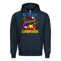 Navy Autism is my superpower Autism Awareness Day Zipper Hoodie - FaDigitalArtStudio