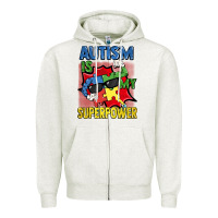 Oatmeal Heather Autism is my superpower Autism Awareness Day Zipper Hoodie - FaDigitalArtStudio