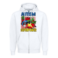 White Autism is my superpower Autism Awareness Day Zipper Hoodie - FaDigitalArtStudio