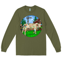 Army Green Christmas Charolais Bull And Barnyard Long Sleeve Tee - RanaPortraitStore