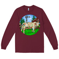 Burgundy Christmas Charolais Bull And Barnyard Long Sleeve Tee - RanaPortraitStore