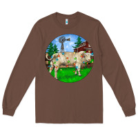 Chestnut Christmas Charolais Bull And Barnyard Long Sleeve Tee - RanaPortraitStore