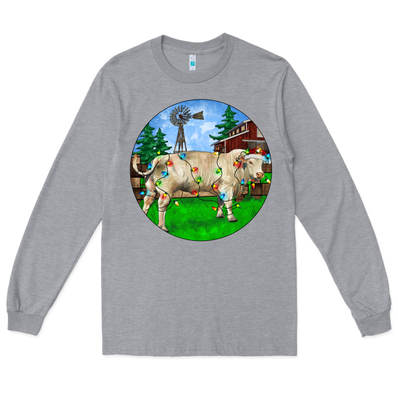 Christmas Charolais Bull And Barnyard Long Sleeve Tee by RanaPortraitStore | Teevron