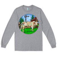 Heather Grey Christmas Charolais Bull And Barnyard Long Sleeve Tee - RanaPortraitStore