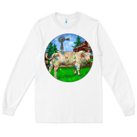 White Christmas Charolais Bull And Barnyard Long Sleeve Tee - RanaPortraitStore