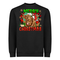 Black merry christmas cow Heavyweight Sweatshirt - CowGirlArtShop