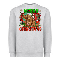 Heather Grey merry christmas cow Heavyweight Sweatshirt - CowGirlArtShop