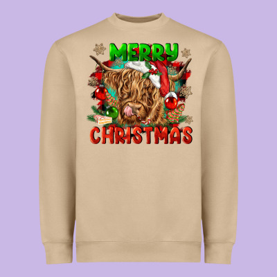 Merry Christmas Cow Heavyweight Sweatshirt Designed By Cowgirlartshop