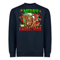 Navy merry christmas cow Heavyweight Sweatshirt - CowGirlArtShop