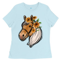Baby Blue floral horse Ladies Tee - Jasminsmagicworld