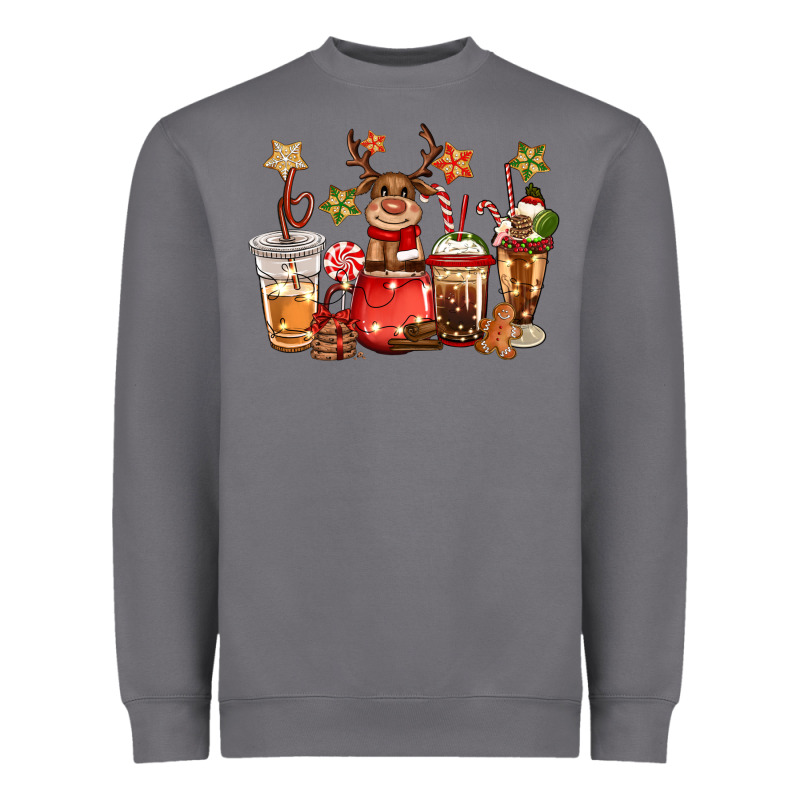Christmas Reindeer Coffee Heavyweight Sweatshirt by CowGirlArtShop | Teevron