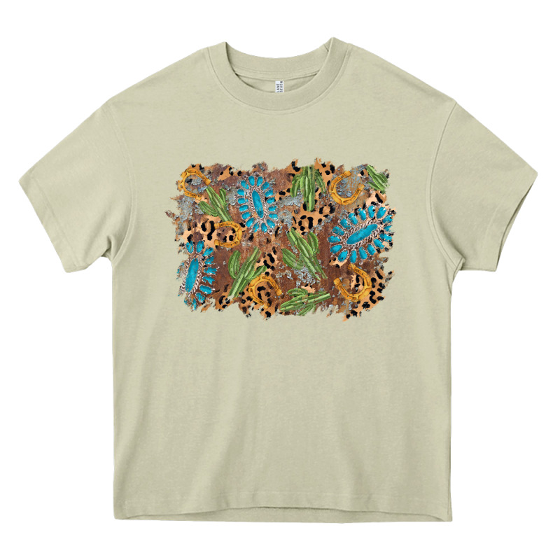 Horseshoe Leopard Gemstone Cactus Background Heavy Core Tee by AdoDesignShop | Teevron