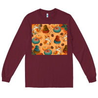 Burgundy Fall Pumpkins Autumn Coffee Long Sleeve Tee - texasbilliewilder