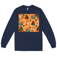Navy Fall Pumpkins Autumn Coffee Long Sleeve Tee - texasbilliewilder