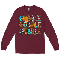 Burgundy Gobble Gobble Gobble with Turkey Long Sleeve Tee - texasbilliewilder