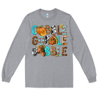 Heather Grey Gobble Gobble Gobble with Turkey Long Sleeve Tee - texasbilliewilder