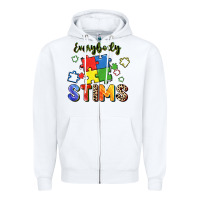 White Everybody stims Zipper Hoodie - FaDigitalArtStudio