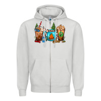 Dove Grey Camping Coffee Cups Zipper Hoodie - FaDigitalArtStudio