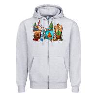 Heather Grey Camping Coffee Cups Zipper Hoodie - FaDigitalArtStudio