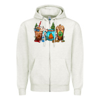 Oatmeal Heather Camping Coffee Cups Zipper Hoodie - FaDigitalArtStudio