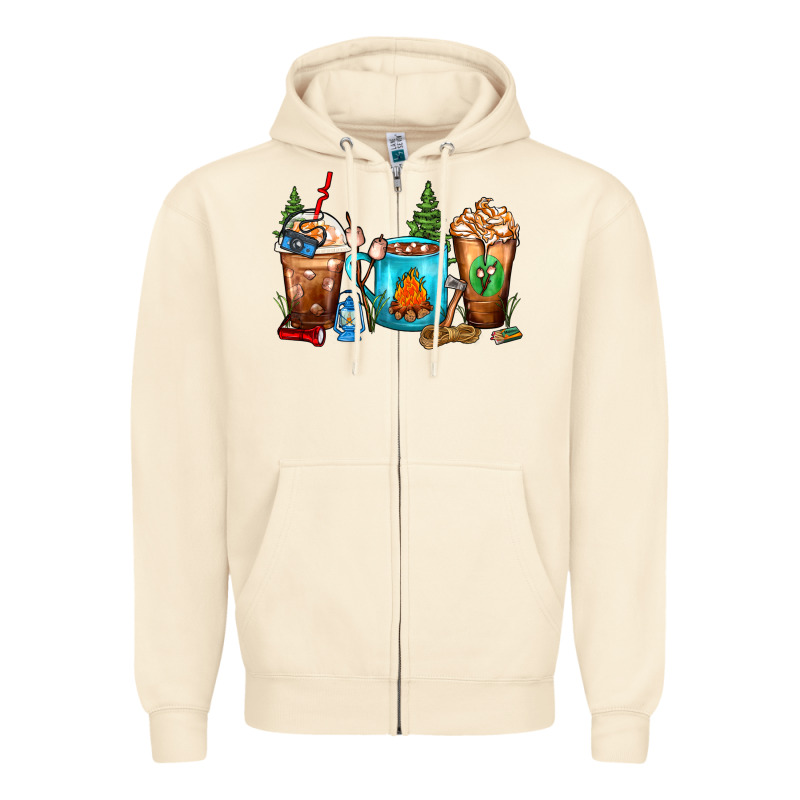 Camping Coffee Cups Zipper Hoodie by FaDigitalArtStudio | Teevron