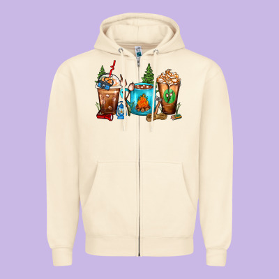 Camping Coffee Cups Zipper Hoodie Designed By Fadigitalartstudio
