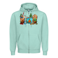 Seafoam Camping Coffee Cups Zipper Hoodie - FaDigitalArtStudio