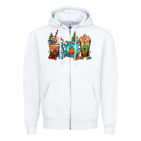 White Camping Coffee Cups Zipper Hoodie - FaDigitalArtStudio
