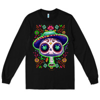 Black Mexican Day of dead sugar skull Long Sleeve Tee - NancyCooperArtShop
