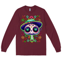 Burgundy Mexican Day of dead sugar skull Long Sleeve Tee - NancyCooperArtShop