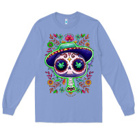 Colony Blue Mexican Day of dead sugar skull Long Sleeve Tee - NancyCooperArtShop