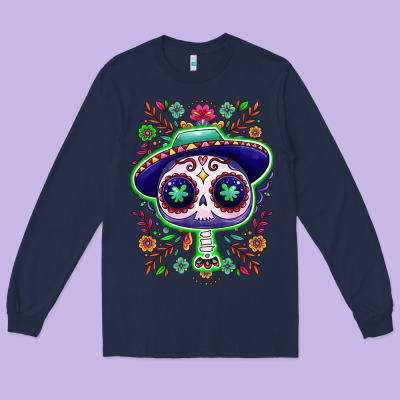 Mexican Day Of Dead Sugar Skull Long Sleeve Tee Designed By Nancycooperartshop