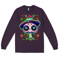 Plum Mexican Day of dead sugar skull Long Sleeve Tee - NancyCooperArtShop