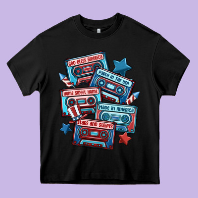 Usa America Cassette Tapes Heavy Core Tee Designed By Maliassmallbusiness