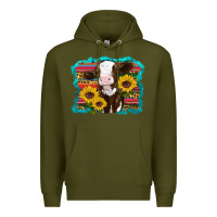 Army Green western cow sunflowers serape leopard Premium Hoodie - RanaPortraitStore