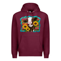 Burgundy western cow sunflowers serape leopard Premium Hoodie - RanaPortraitStore